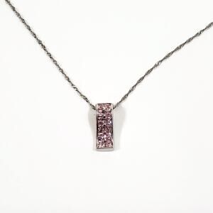 FAS Pink Ice CZ Cubic Zirconia Sterling Silver Pendant Necklace 18"